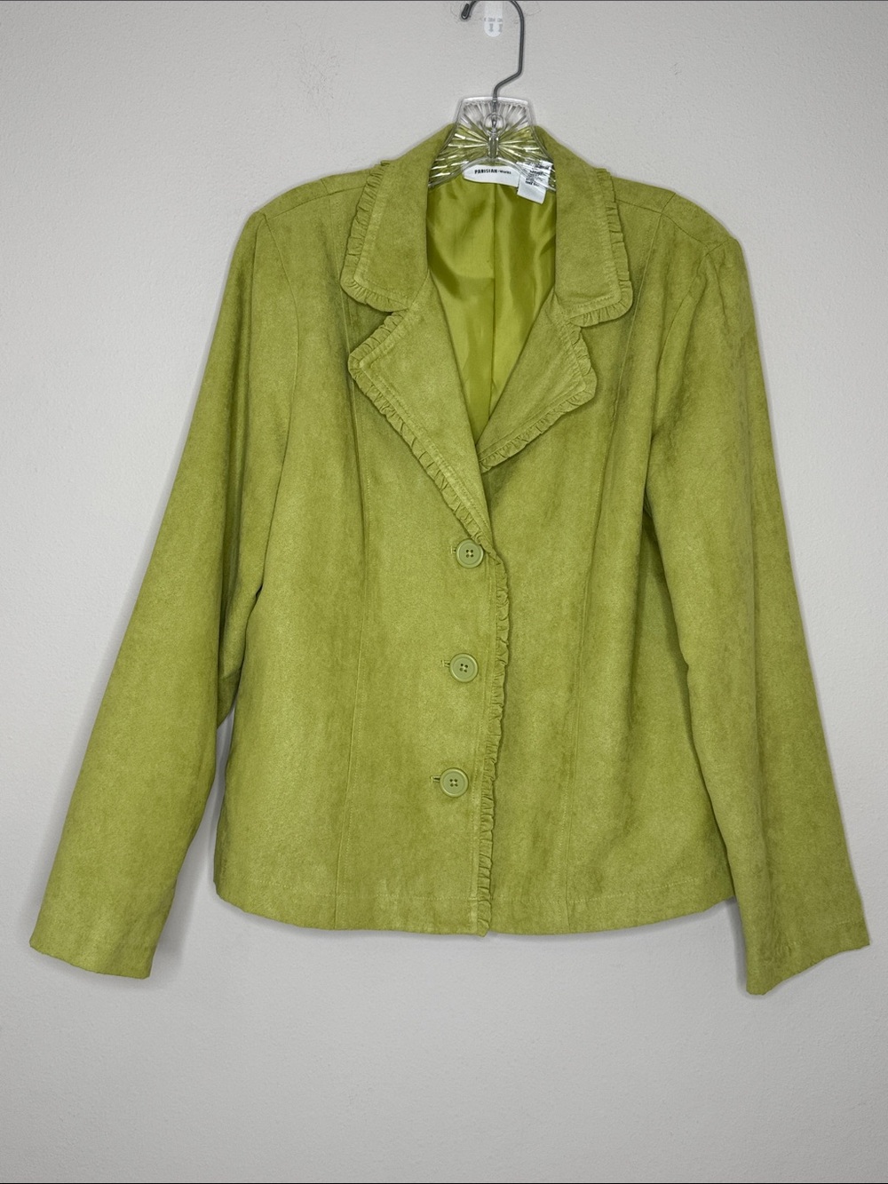 Parisian Works Lime Green Faux Suede Women's Button-Front Jacket Office Classy L